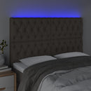 sengegavl med LED-lys 160x7x118/128 cm stof gråbrun