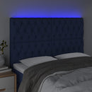 sengegavl med LED-lys 160x7x118/128 cm stof blå