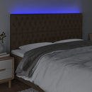 sengegavl med LED-lys 180x7x118/128 cm stof mørkebrun