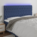 sengegavl med LED-lys 200x7x118/128 cm stof blå
