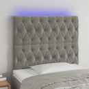 sengegavl med LED-lys 100x7x118/128 cm fløjl lysegrå
