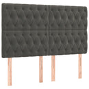 sengegavl med LED-lys 144x7x118/128 cm fløjl mørkegrå