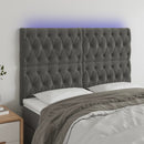 sengegavl med LED-lys 144x7x118/128 cm fløjl mørkegrå