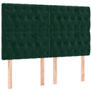 sengegavl med LED-lys 144x7x118/128 cm fløjl mørkegrøn