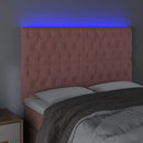sengegavl med LED-lys 144x7x118/128 cm fløjl lyserød