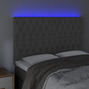 sengegavl med LED-lys 160x7x118/128 cm fløjl mørkegrå
