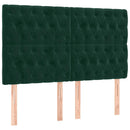 sengegavl med LED-lys 160x7x118/128 cm fløjl mørkegrøn