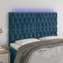 sengegavl med LED-lys 160x7x118/128 cm fløjl mørkeblå
