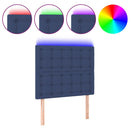 sengegavl med LED-lys 80x5x118/128 cm stof blå
