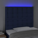 sengegavl med LED-lys 80x5x118/128 cm stof blå