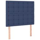 sengegavl med LED-lys 80x5x118/128 cm stof blå