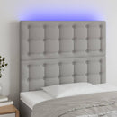 sengegavl med LED-lys 90x5x118/128 cm stof lysegrå