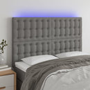 sengegavl med LED-lys 144x5x118/128 cm stof mørkegrå