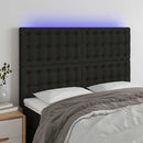 sengegavl med LED-lys 144x5x118/128 cm stof sort