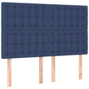 sengegavl med LED-lys 144x5x118/128 cm stof blå