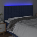 sengegavl med LED-lys 160x5x118/128 cm stof blå