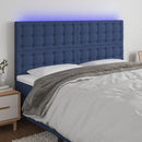sengegavl med LED-lys 160x5x118/128 cm stof blå