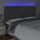 sengegavl med LED-lys 180x5x118/128 cm stof mørkegrå
