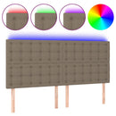 sengegavl med LED-lys 200x5x118/128 cm stof gråbrun