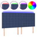 sengegavl med LED-lys 200x5x118/128 cm stof blå