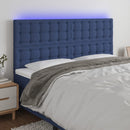 sengegavl med LED-lys 200x5x118/128 cm stof blå
