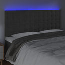 sengegavl med LED-lys 160x5x118/128 cm fløjl mørkegrå