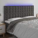 sengegavl med LED-lys 180x5x118/128 cm fløjl mørkegrå