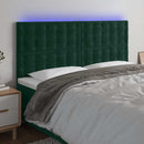 sengegavl med LED-lys 200x5x118/128 cm fløjl mørkegrøn