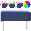 sengegavl med LED-lys 147x16x78/88 cm stof blå