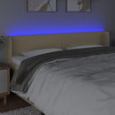 sengegavl med LED-lys 203x16x78/88 cm stof cremefarvet