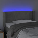sengegavl med LED-lys 83x16x78/88 cm fløjl lysegrå