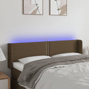 sengegavl med LED-lys 147x16x78/88 cm stof mørkebrun