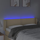 sengegavl med LED-lys 147x16x78/88 cm stof cremefarvet
