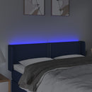 sengegavl med LED-lys 147x16x78/88 cm stof blå
