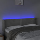 sengegavl med LED-lys 147x16x78/88 cm fløjl lysegrå