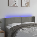 sengegavl med LED-lys 147x16x78/88 cm fløjl lysegrå