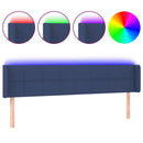 sengegavl med LED-lys 203x16x78/88 cm stof blå