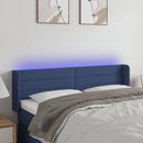 sengegavl med LED-lys 147x16x78/88 cm stof blå
