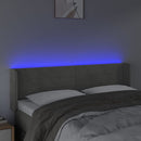sengegavl med LED-lys 147x16x78/88 cm fløjl lysegrå