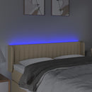 sengegavl med LED-lys 147x16x78/88 cm stof cremefarvet