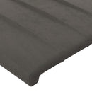 sengegavl med LED-lys 163x16x78/88 cm fløjl mørkegrå