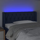sengegavl med LED-lys 103x16x78/88 cm stof blå