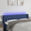 sengegavl med LED-lys 147x16x78/88 cm stof blå