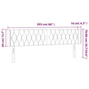 sengegavl med LED-lys 203x16x78/88 cm stof mørkegrå
