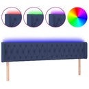 sengegavl med LED-lys 203x16x78/88 cm stof blå
