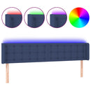 sengegavl med LED-lys 203x16x78/88 cm stof blå