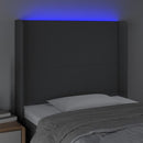 sengegavl med LED-lys 83x16x118/128 cm stof mørkegrå