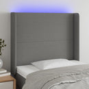 sengegavl med LED-lys 93x16x118/128 cm stof mørkegrå