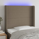 sengegavl med LED-lys 93x16x118/128 cm stof gråbrun