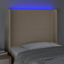 sengegavl med LED-lys 93x16x118/128 cm stof cremefarvet